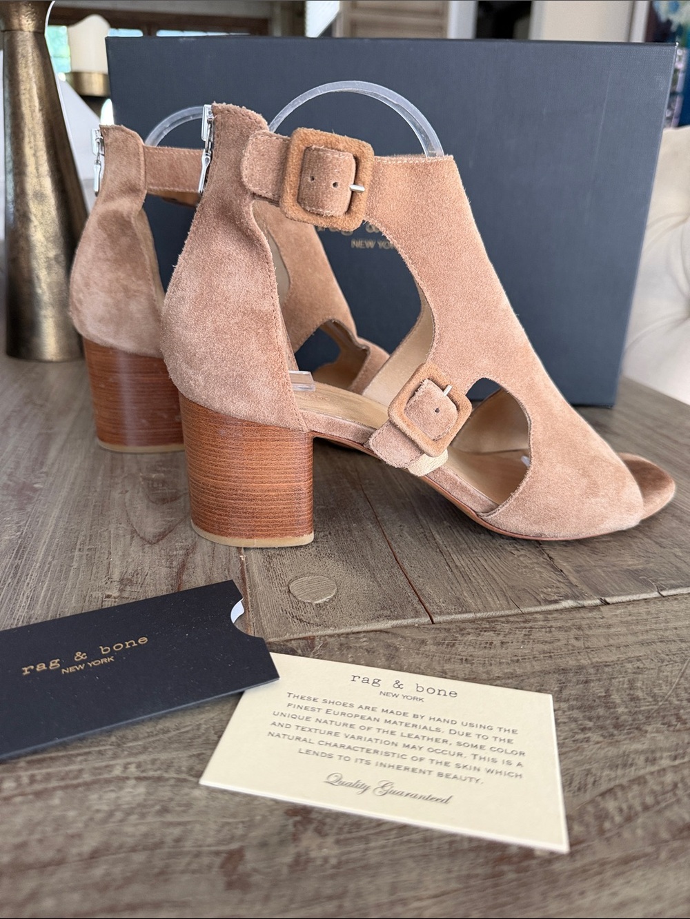 rag & bone Matteo-ND camel Suede Open-Toe Block Heel Sandals in Camel/Tan - Picture 2 of 5